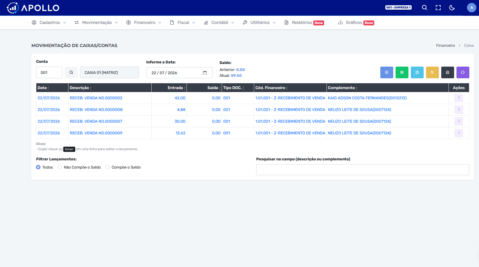 Controle Financeiro Apollo